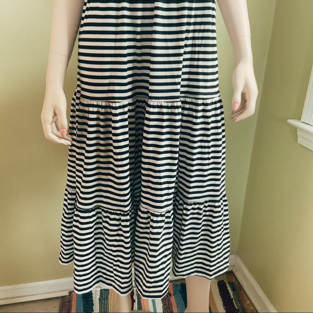 Rare Find! Suzanne Betro Black White Striped Flowy Midi Dress Ruffle Sleeve S - Picture 13 of 16